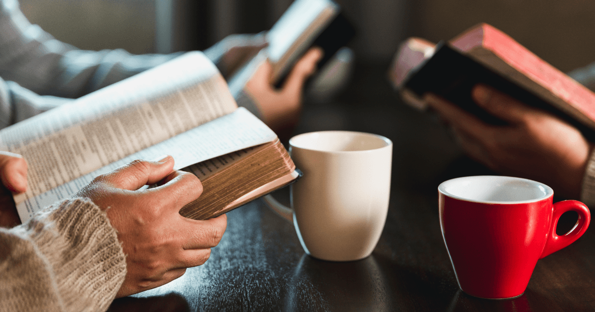 Bible study group at a church library